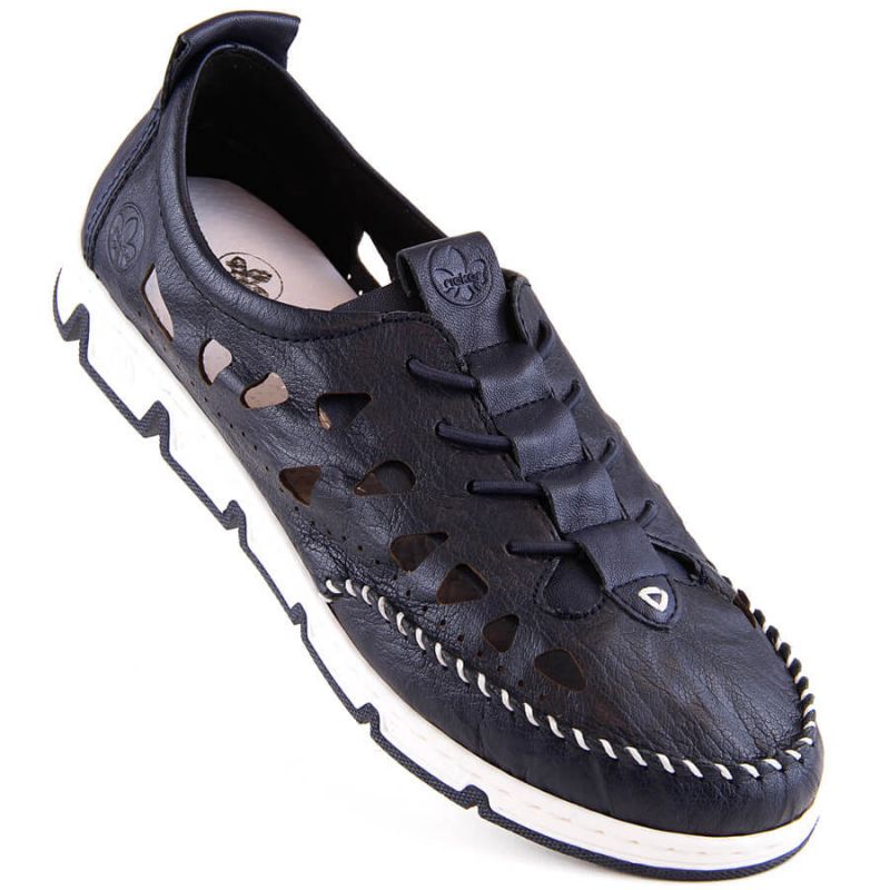 37. Rieker W RKR652 navy blue openwork leather shoes