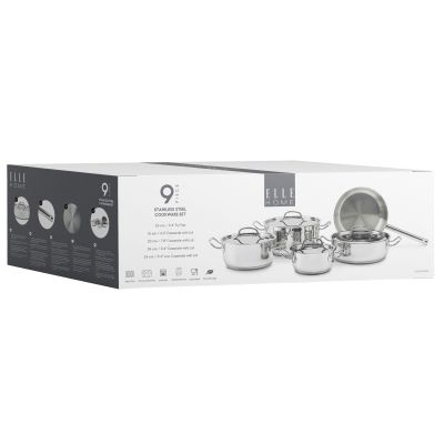 2. ELLE Home ECCS200409A steel cookware set, 9 pieces