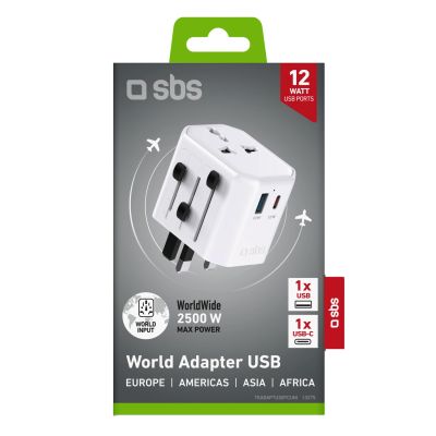 2. SBS TEADAPTUSBTCUNI USB-C USB-A Universal Travel Adapter - White