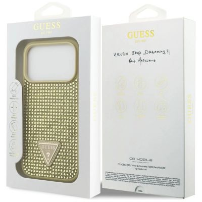 8. Guess Rhinestone Triangle Logo iPhone 17 Pro Case - Gold