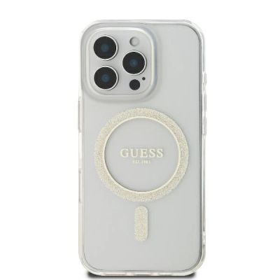 3. Guess GUHMP16LHFGERET iPhone 16 Pro 6.3" transparent hardcase IML Glitter Circle MagSafe