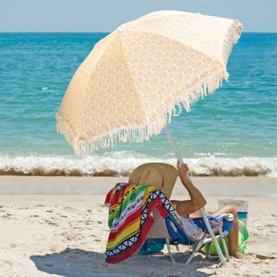 12. BEACH AND GARDEN UMBRELLA WITH FRINGE 174 CM YELLOW