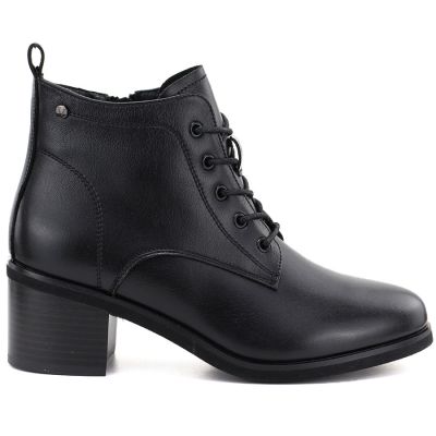 2. Women's leather lace-up high-heeled ankle boots, black, Vinceza EN27-133107