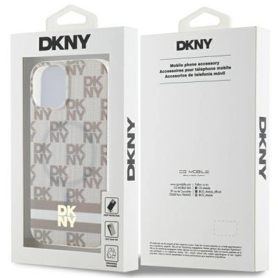 8. DKNY IML Checkered Mono Pattern & Printed Stripes MagSafe case for iPhone 15 / 14 / 13 - beige