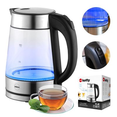 17. ELDOM GLASS CORDLESS KETTLE C420 KETTY 1850-2200W 1.7L NET FILTER ILLUMINATED TANK, HOT PLATE