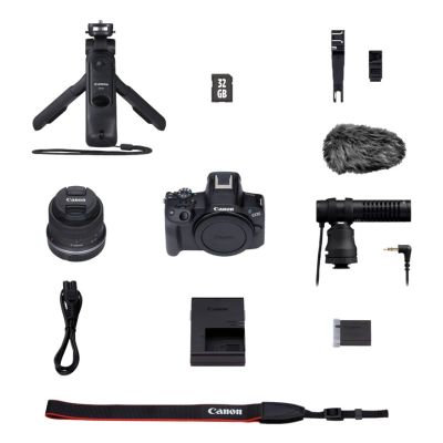 13. Canon EOS R50 + RF-S 18-45mm CREATOR KIT Camera with 24.2 MP
