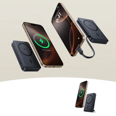 12. Baseus Nomos 10000mAh 30W Qi2 Power Bank with MagSafe Compatible Stand with Built-in USB-C Cable - Black