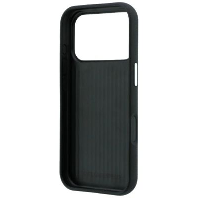 7. Karl Lagerfeld Saffiano Case with Karl & Choupette Heads Pins & Logo for iPhone 18 Pro / 17 Pro - Black
