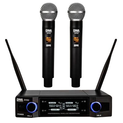 7. DNA DVS2 - Wireless microphone, 2x handheld transmitter + base, UHF band 560-590 MHz