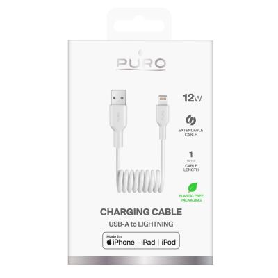 2. Puro 12W USB-A - Lightning Spiral Cable 1m - White