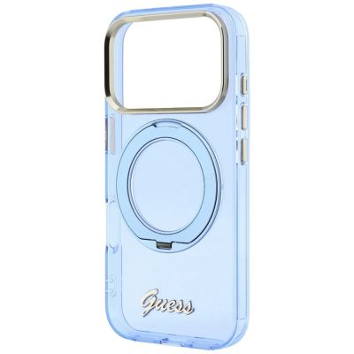 7. Guess IML Ring Stand 360 Script Metal Logo MagSafe Case for iPhone 17 Pro / 18 Pro - Light Blue
