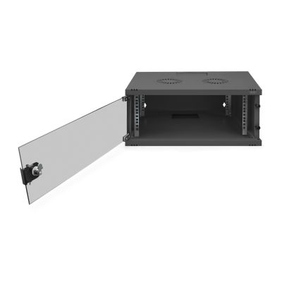 31. 19" 4U wall-mounted network cabinet, SOHO 241 x 540 x 400 mm, glass door, black, unassembled, 60 kg