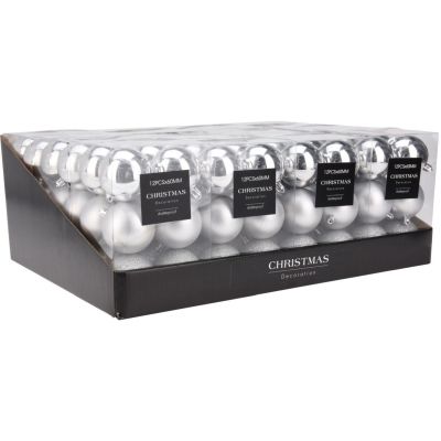 16. DECORATIVE PLASTIC BAUBLE SAFE 12 PCS DIA 60MM SILVER