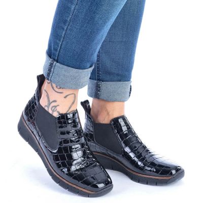 71. Rieker W R474 snakeskin leather ankle boots black