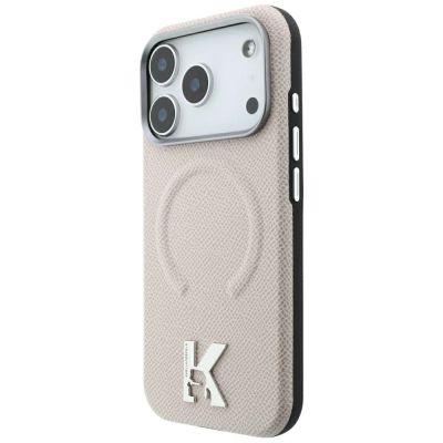2. Karl Lagerfeld Grained Embossed Ring & Kameo Logo MagSafe Case for iPhone 18 Pro / 17 Pro - Beige
