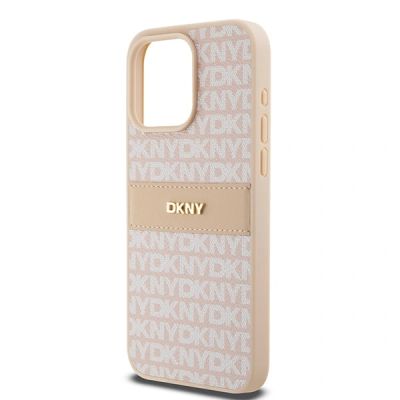 12. DKNY Leather Mono Stripe & Metal Logo case for iPhone 15 Pro Max - pink