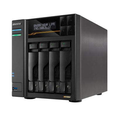11. NAS Asustor AS6804T; Tower; 4x (3.5" SATA HDD/ 2.5" SSD); AMD Ryzen Embedded V3C14; 16G ECC DDR5 SODIMM (max. 64GB), 2x 10GbE, 2x 5GbE, 4x M.2 2280 NVMe PCIe 4.0, 2x USB4, 2x USB 3.2 Gen, 1x optional 10 GbE card