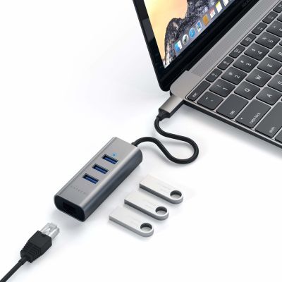 5. Satechi Aluminum Hub 2in1 - Aluminum Hub for Laptops and Desktops USB-C (3x USB-A, Ethernet) (Space Gray)