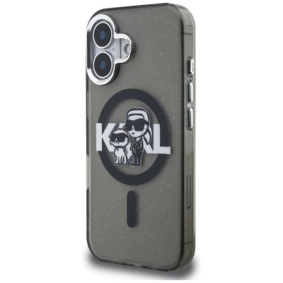 2. Karl Lagerfeld IML Glitter Karl & Choupette Sketch Logo MagSafe Case for iPhone 16 - Black