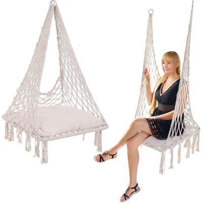 12. OPENWORK HAMMOCK HANGING CHAIR STORK'S NEST 60x60x150CM WITH ECRU PILLOW