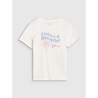 5. Girls' regular printed T-shirt 4F 4FJWSS25TTSHF1854-11S