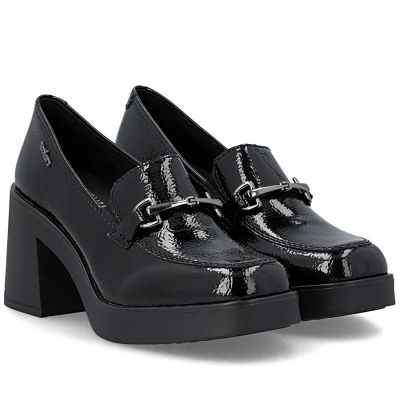 4. Women's patent leather high-heeled loafers, black, Rieker 58051-00