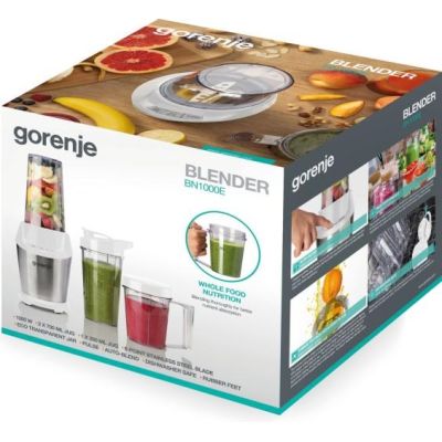 6. Gorenje BN1000E countertop blender, 1000 W power, Tritan jar, 0.75 L jar capacity, ice-crushing function, white