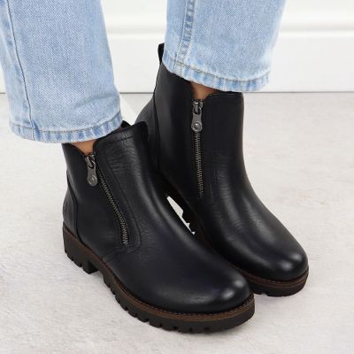 12. Black Leather Women’s Worker Boots Rieker 78556-00