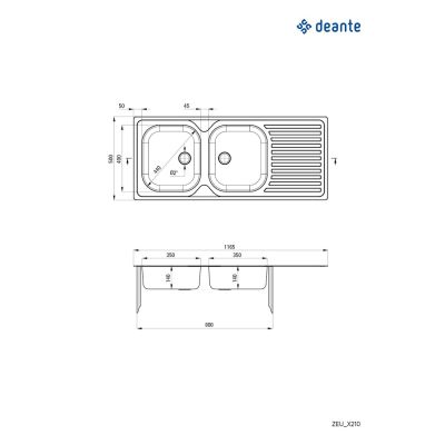 2. 2-bowl steel sink with drainer ZEU 3210 5908212005606