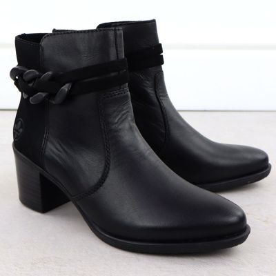 4. Women's leather ankle boots with a black heel, Rieker Y2066-00