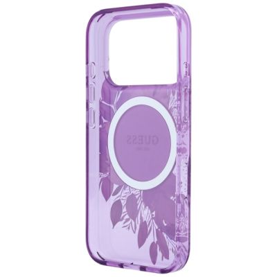 6. Guess IML Flowers Pearl Strap MagSafe Case for iPhone 18 Pro / 17 Pro – purple