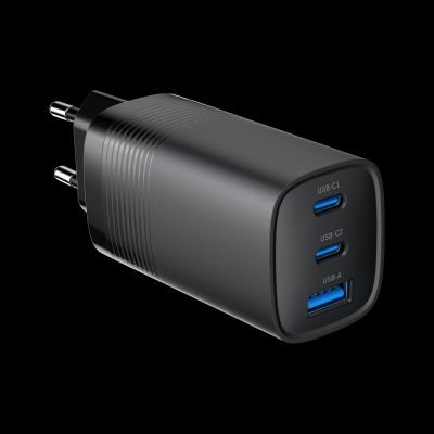 GEMBIRD FAST USB CHARGER POWER DELIVERY USB TYPE C, 3X USB, 65W, GAN BLACK