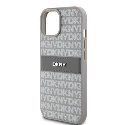 6. DKNY Leather Mono Stripe & Metal Logo case for iPhone 15 / 14 / 13 - beige
