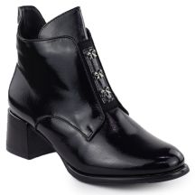 Black patent ankle boots for women with bows and block heel M.Daszyński 2481