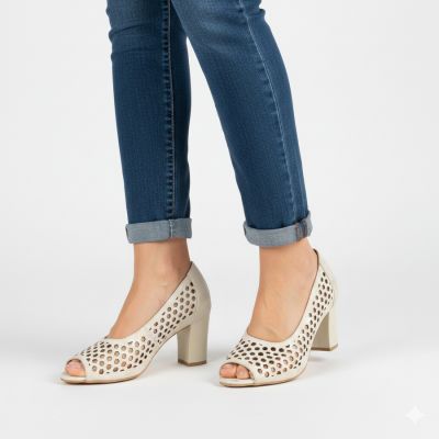 5. Beige open toe pumps with openwork heel, Jezzi ASA283-7