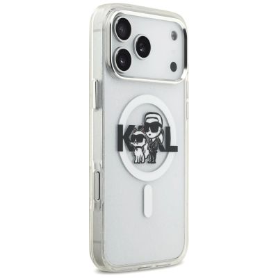 4. Karl Lagerfeld IML Glitter Karl & Choupette Sketch Logo MagSafe Case for iPhone 17 Pro Max - Clear