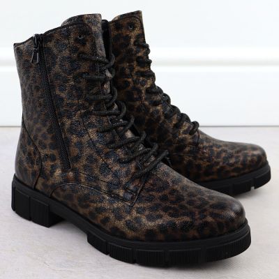 3. Women's brown leopard print worker boots Rieker Remonte D2S72-90