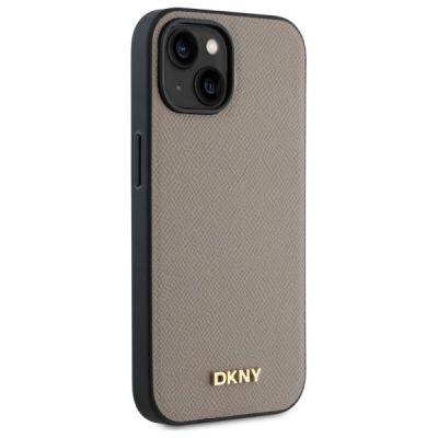 4. DKNY Grained Metal Logo MagSafe iPhone 15 Case - Beige
