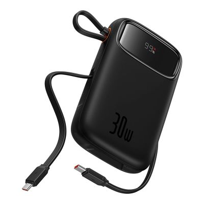4. Baseus QPow 2 30W 10000mAh Power Bank with Built-in USB-C Cables - Black