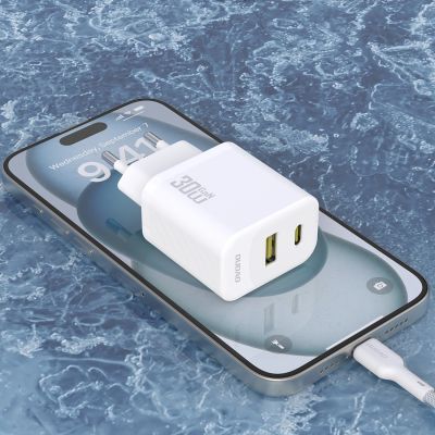 2. Dudao A27TCEU PD 30W GaN USB-A USB-C Wall Charger with USB-C Cable - White