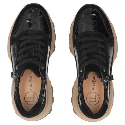 5. Women's patent leather wedge sneakers, black Filippo DP7988