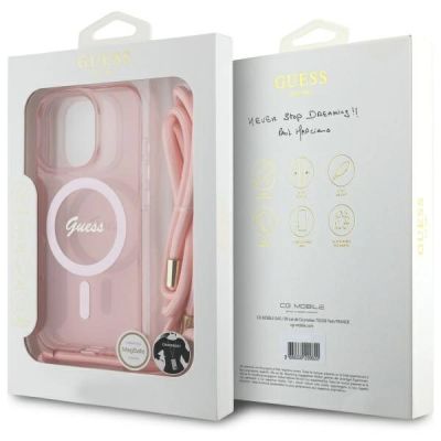7. Guess Crossbody Cord Script MagSafe Case for iPhone 16 Pro - Pink