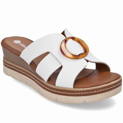 Women's leather wedge sandals white Remonte D2L52-80