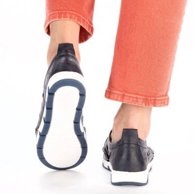16. Rieker W RKR652 navy blue openwork leather shoes