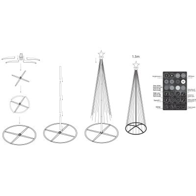 65. DECORATIVE CHRISTMAS TREE 154 LED RGB 150 CM BLACK