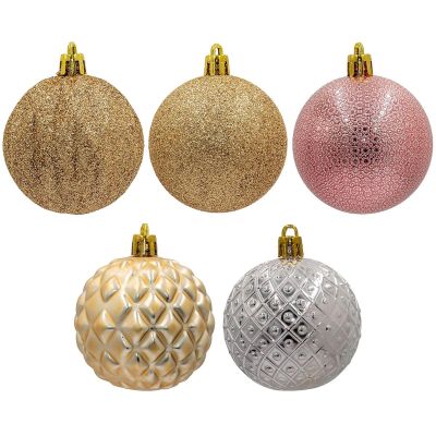 8. PLASTIC DECORATIVE BALL 6CM SET 35 PCS PINK GOLD