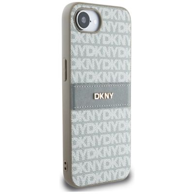 4. DKNY Repeat Texture Pattern with Tonal Stripe iPhone 16e Case - Beige