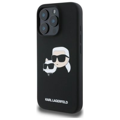 2. Karl Lagerfeld Silicone Case Heads Print MagSafe for iPhone 16 Pro Max - Black