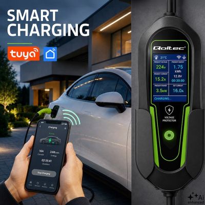 5. Qoltec Charger for electric cars EV and hybrids with 2-in-1 regulation Type2 | 3.5kW | 230V | SCHUKO 16A | Wi-Fi | Tuya | Smart life | LCD | 5m