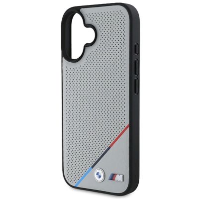 6. BMW M Perforated Tricolor Line MagSafe iPhone 16 Case - Gray